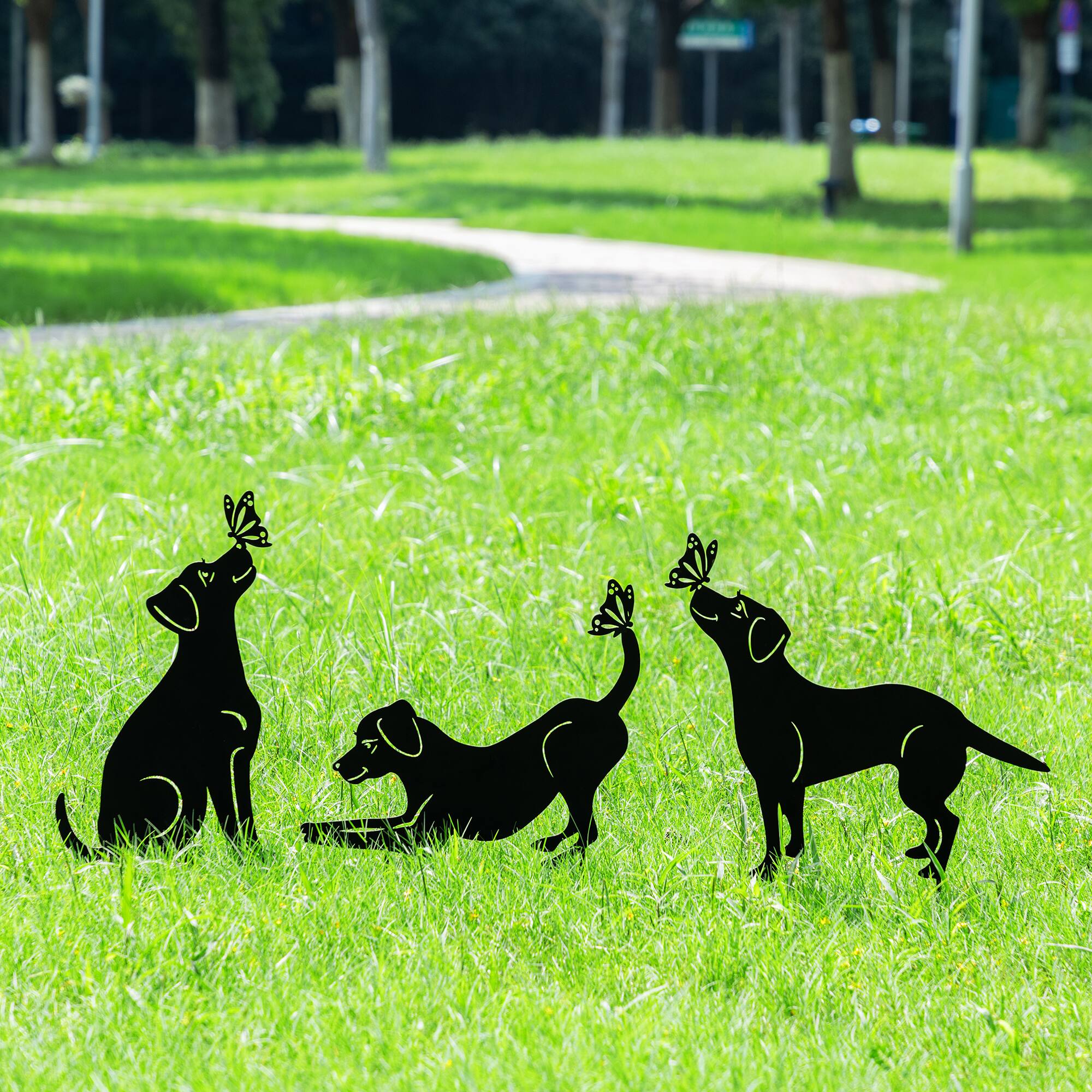 Glitzhome® 20" 2-in-1 Set of 3 Painted Metal Dog Silhouette Garden Picks & Wall Decor